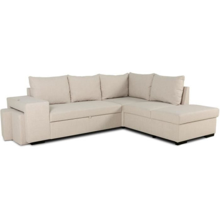 Canapé d'angle convertible réversible 4 places MITCHELL - Tissu Beige - L 247 x P 91