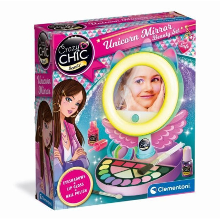 CLEMENTONI - Miroir de maquillage licorne - Anneau lumineux - Maquillage et accesoire
