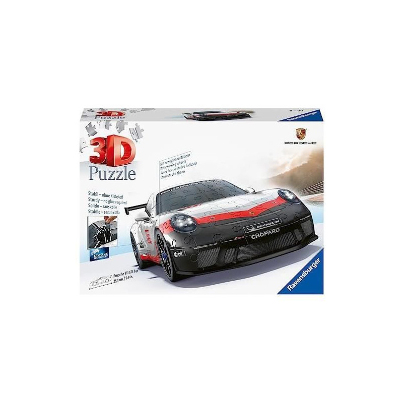 Ravensburger – Puzzle 3D Porsche 911 GT3 Cup, 108 Pièces Sans Colle, Accessoires Inclus, Roule Vraiment, à Partir De 10 Ans – 11557