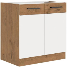 Rock - Meuble sous évier - Mélaminé chene Lancelot et Blanc brillant - 80 cm - 2 port Rock - Meuble sous évier - Mélaminé chene Lancelot et Blanc brillant - 80 cm - 2 port
