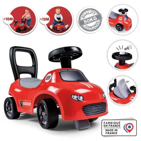 Smoby - Porteur enfant 2 en 1 - Auto Rouge - Coffre sous la selle + klaxon - Des 10 m