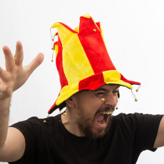 Chapeau Fou du roi haut jaune et rouge