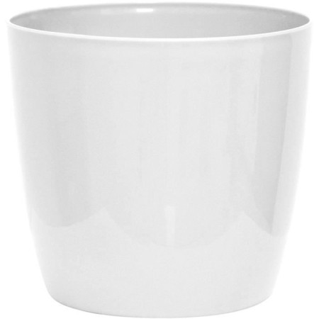 Cache-pot brillant - GARDEN ID - Shiny Blanc avec roulettes - 30 x 27 cm - Aspect cér