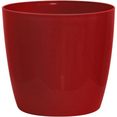 Cache-pot brillant - GARDEN ID - Shiny Rouge avec roulettes - 30 x 27 cm - Aspect cér