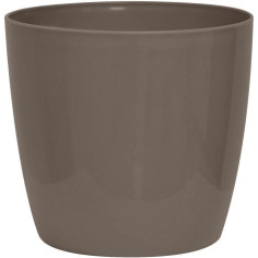 Cache-pot brillant - GARDEN ID - Shiny Taupe avec roulettes - 30 x 27 cm - Aspect cér