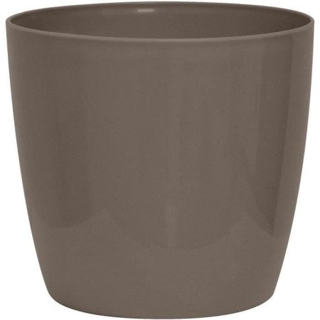 Cache-pot brillant - GARDEN ID - Shiny Taupe avec roulettes - 30 x 27 cm - Aspect cér