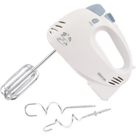 Batteur électrique Sencor SHM 5203 - Fouets et crochets pétrisseurs inclus - Mode Turbo - 5 vitesses - Blanc