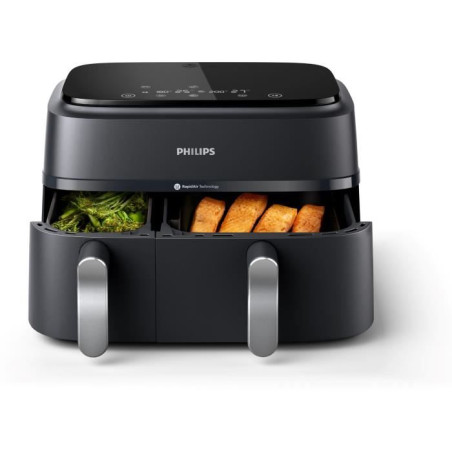 Friteuse sans huile - PHILIPS - Airfryer XXL NA351/00 - Double Cuve 9L - 8 Préréglages - Noir