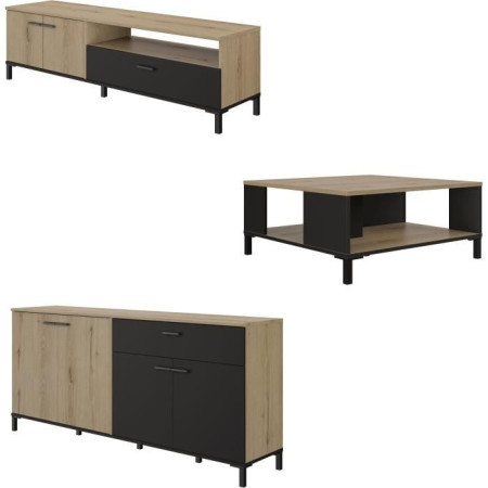  table basse et buffet bas - TRUST - Chene / Noir - GAMI