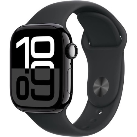 Apple Watch Series 10 GPS - 42mm - Boîtier Jet Black Aluminium - Bracelet Black Sport Band - S/M