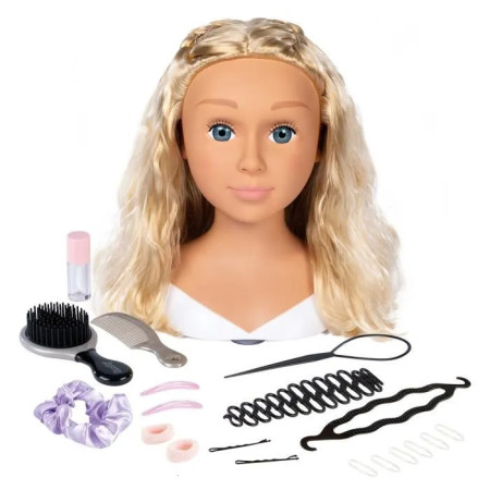 Smoby - Tete a coiffer blonde - Facile a coiffer - 19 accessoires réalistes - Levres