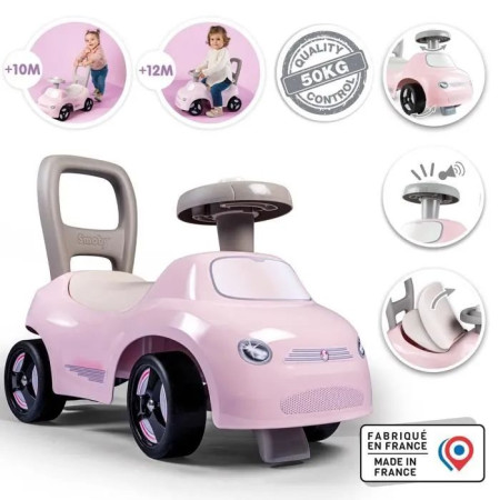 Smoby - Porteur enfant 2 en 1 - Auto Rose - Coffre sous la selle + klaxon - Des 10 mo