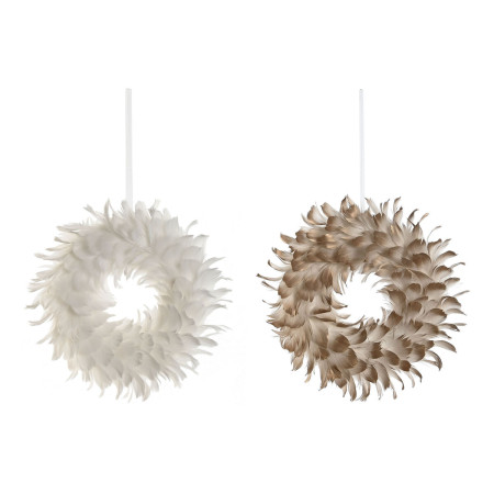 couronne de noel home esprit blanc dore plume 30 x 7 x 30 cm 2 unites