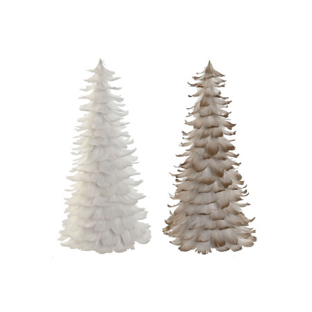 sapin de noel home esprit blanc dore carton plume 22 x 22 x 46 cm 2 unites