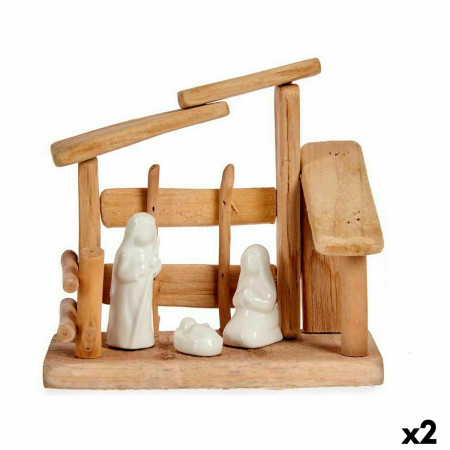 creche de noel blanc naturel bois ceramique 18 x 17 x 8 cm 2 unites
