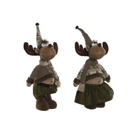 decorations de noel home esprit marron vert renne 25 x 15 x 55 cm 2 unites