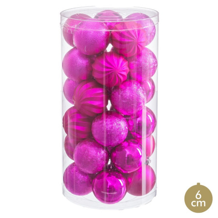 boules de noel fuchsia plastique o 6 cm 30 unites