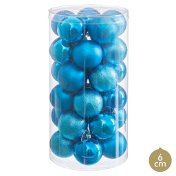 boules de noel bleu plastique o 6 cm 30 unites
