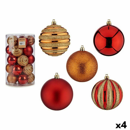 lot de boules de noel rouge orange pvc o 8 cm 4 unites