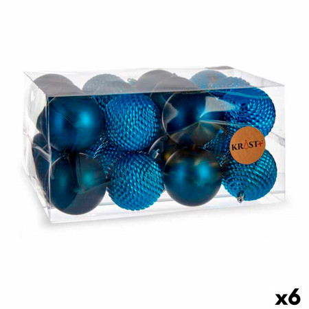 lot de boules de noel bleu plastique o 8 cm 6 unites