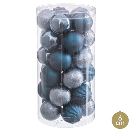 boules de noel bleu plastique o 6 cm 30 unites