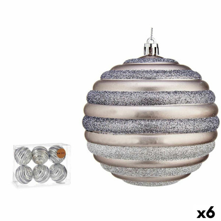 lot de boules de noel cercles 10 cm argente plastique 6 unites