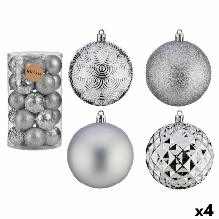 lot de boules de noel argente pvc o 8 cm 4 unites