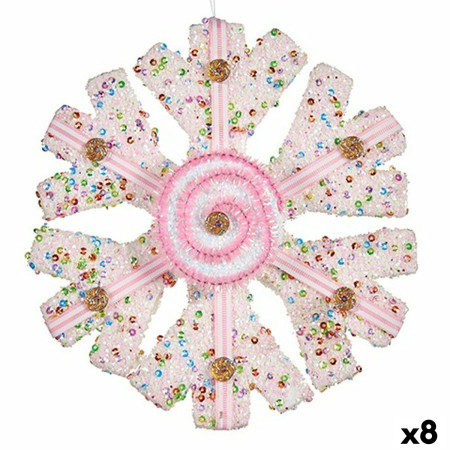 decorations de noel flocons de neige blanc rose 17 x 6 x 17 cm 8 unites