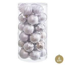 boules de noel argente plastique o 6 cm 30 unites