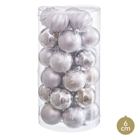 boules de noel argente plastique o 6 cm 30 unites