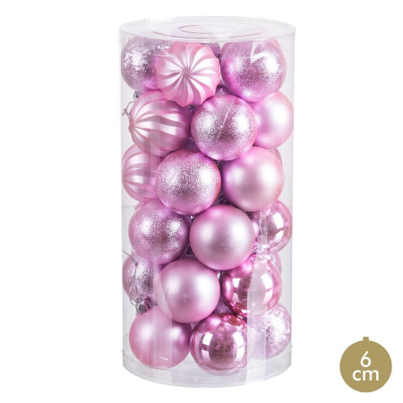 boules de noel rose plastique o 6 cm 30 unites