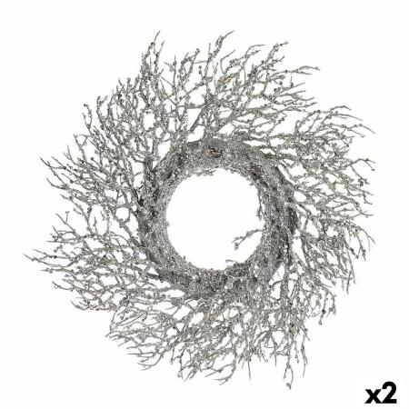 couronne de noel branche argente plastique 50 x 10 x 50 cm 2 unites