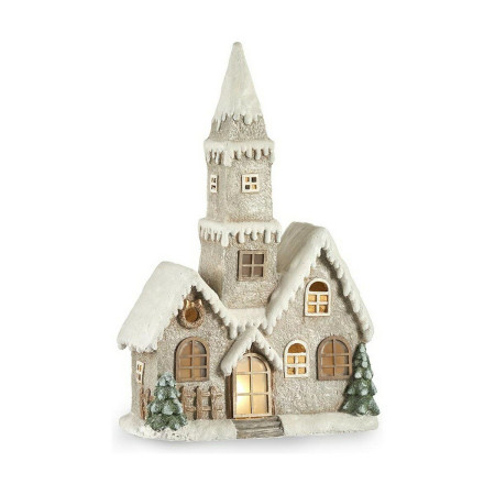 figurine decorative maison noel lumiere led musique gris blanc marron vert magnesium 21 x 77 x 48 cm
