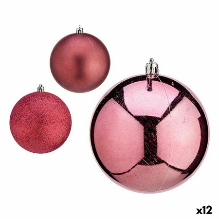 lot de boules de noel rose plastique 10 x 11 x 10 cm 12 unites