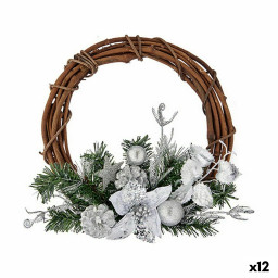couronne de noel marron vert argente bois plastique 33 x 9 x 35 cm 12 unites
