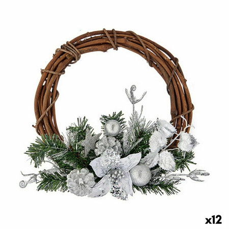 couronne de noel marron vert argente bois plastique 33 x 9 x 35 cm 12 unites