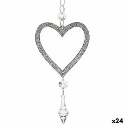 decorations de noel coeur argente plastique paillettes 9 x 16 x 2 cm 24 unites