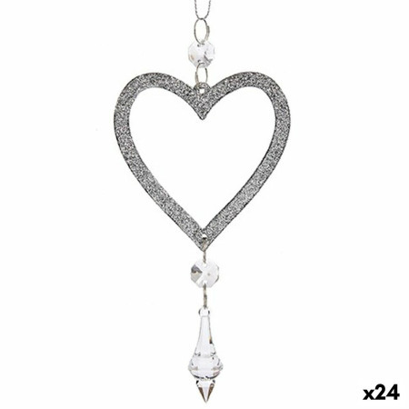 decorations de noel coeur argente plastique paillettes 9 x 16 x 2 cm 24 unites