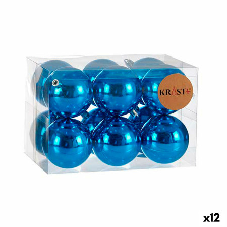 lot de boules de noel bleu plastique o 7 cm 12 unites