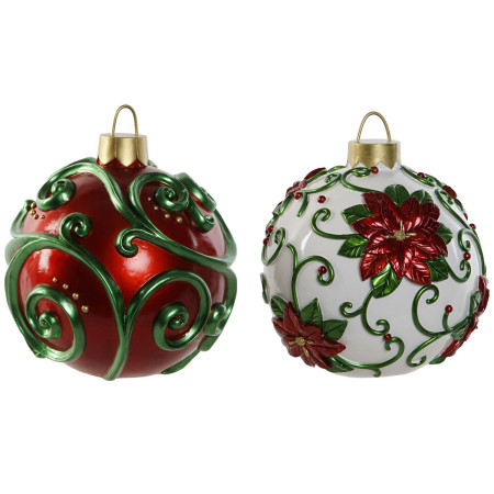 boule de noel home esprit rouge vert resine 24 x 24 x 28 cm 2 unites