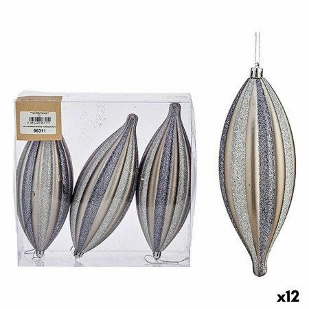 ensemble decorations de noel allonge argente pvc 3 x 3 x 18 cm 12 unites