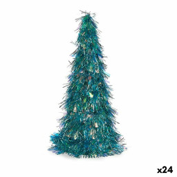 figurine decorative sapin de noel guirlande bleu polypropylene pet 24 x 46 x 24 cm 24 unites
