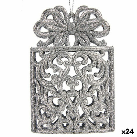 decorations de noel boite cadeau argente plastique paillettes 75 x 115 x 4 cm 24 unites