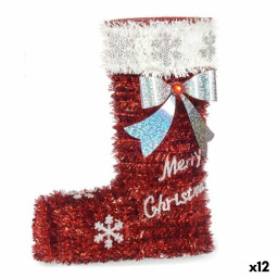 figurine decorative chaussette de noel guirlande blanc rouge polypropylene pet 18 x 23 x 8 cm 12 unites