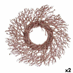 couronne de noel branche rose plastique 50 x 10 x 50 cm 2 unites