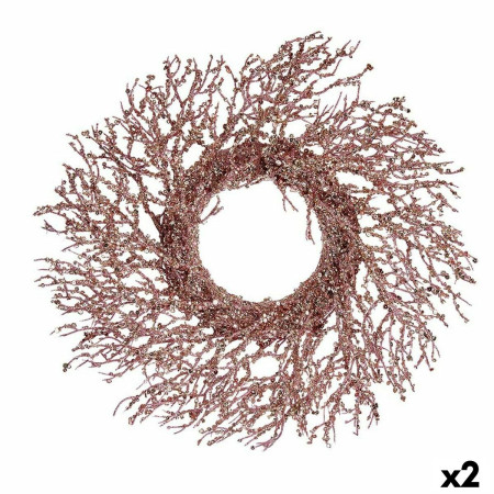 couronne de noel branche rose plastique 50 x 10 x 50 cm 2 unites