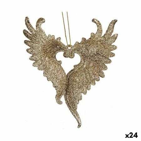 decorations de noel ailes dange champagne plastique paillettes 12 x 13 x 25 cm 24 unites