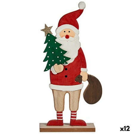 figurine decorative pere noel blanc marron rouge vert bois 5 x 30 x 15 cm 12 unites