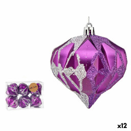 lot de boules de noel diamant violet argente plastique 8 x 9 x 8 cm 12 unites