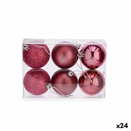 lot de boules de noel rose pvc o 8 cm 24 unites